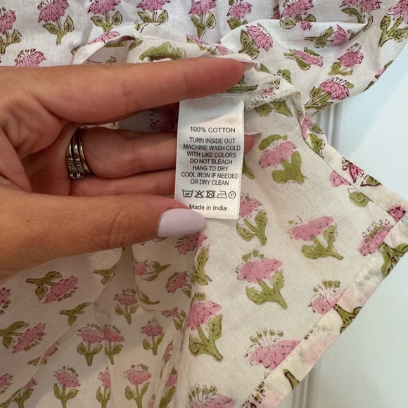 K1. Saule Parc Block Print Pink Ruffle Collar Floral Cotton Top - Picture 6 of 7